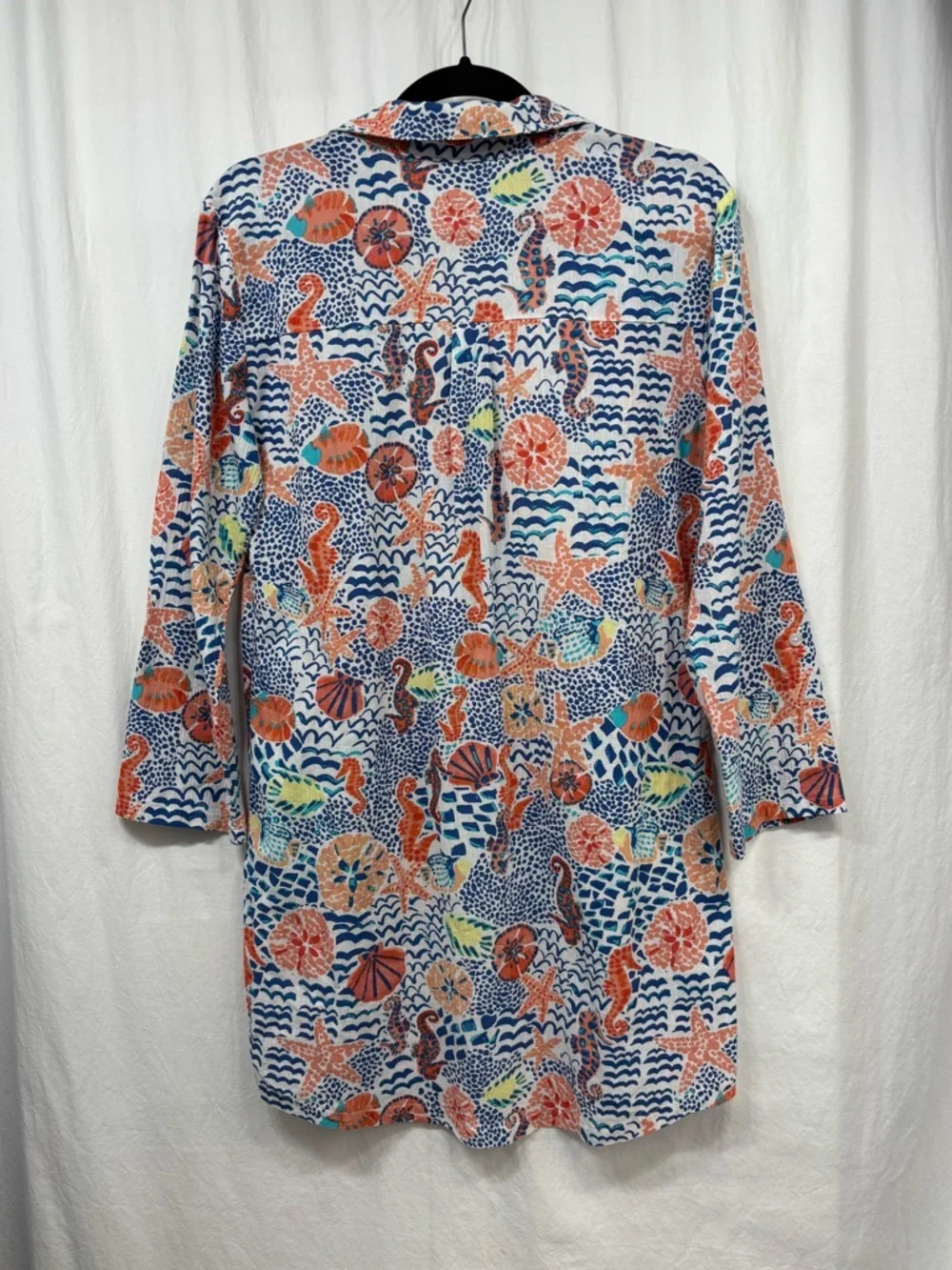 Talbots Beach Shirt Coverup XS Seahorse Button Up Cotton Nautical Coastal - Picture 7 of 16